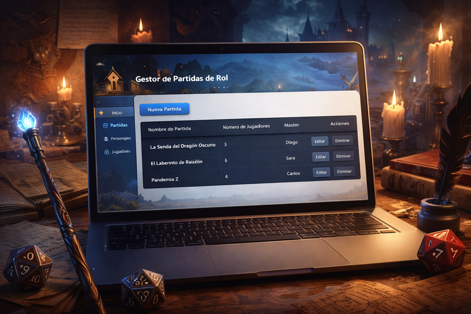 Diseño web de landing page tienda de juegos de rol